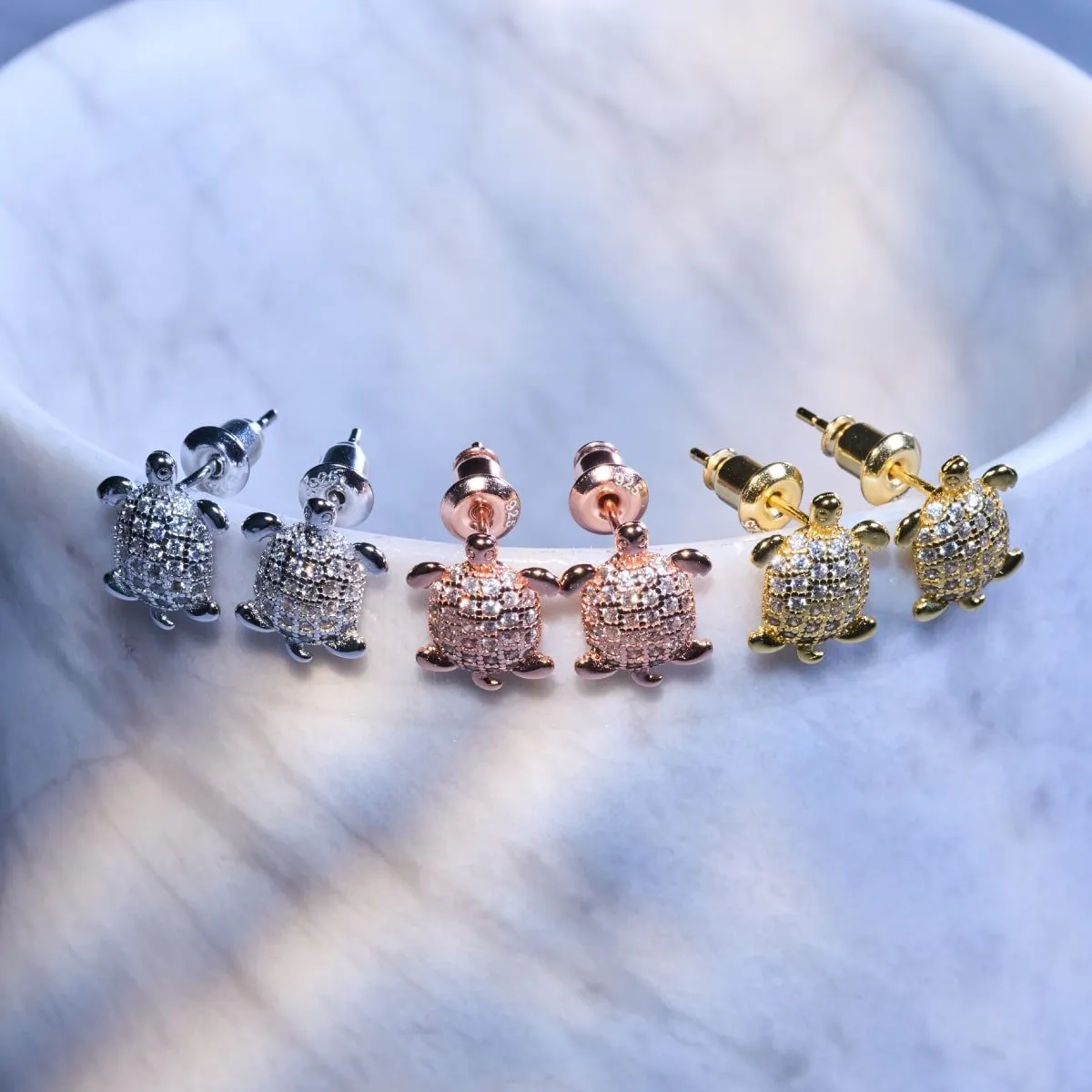 Tortuga | Rose Gold Vermeil | CZ Diamond Sea Turtle Earrings