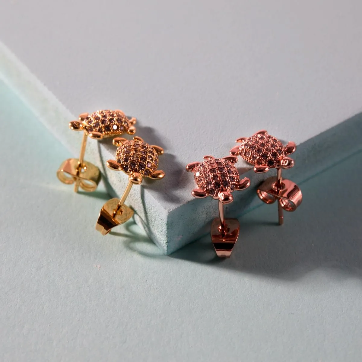 Tortuga | Rose Gold Vermeil | CZ Diamond Sea Turtle Earrings