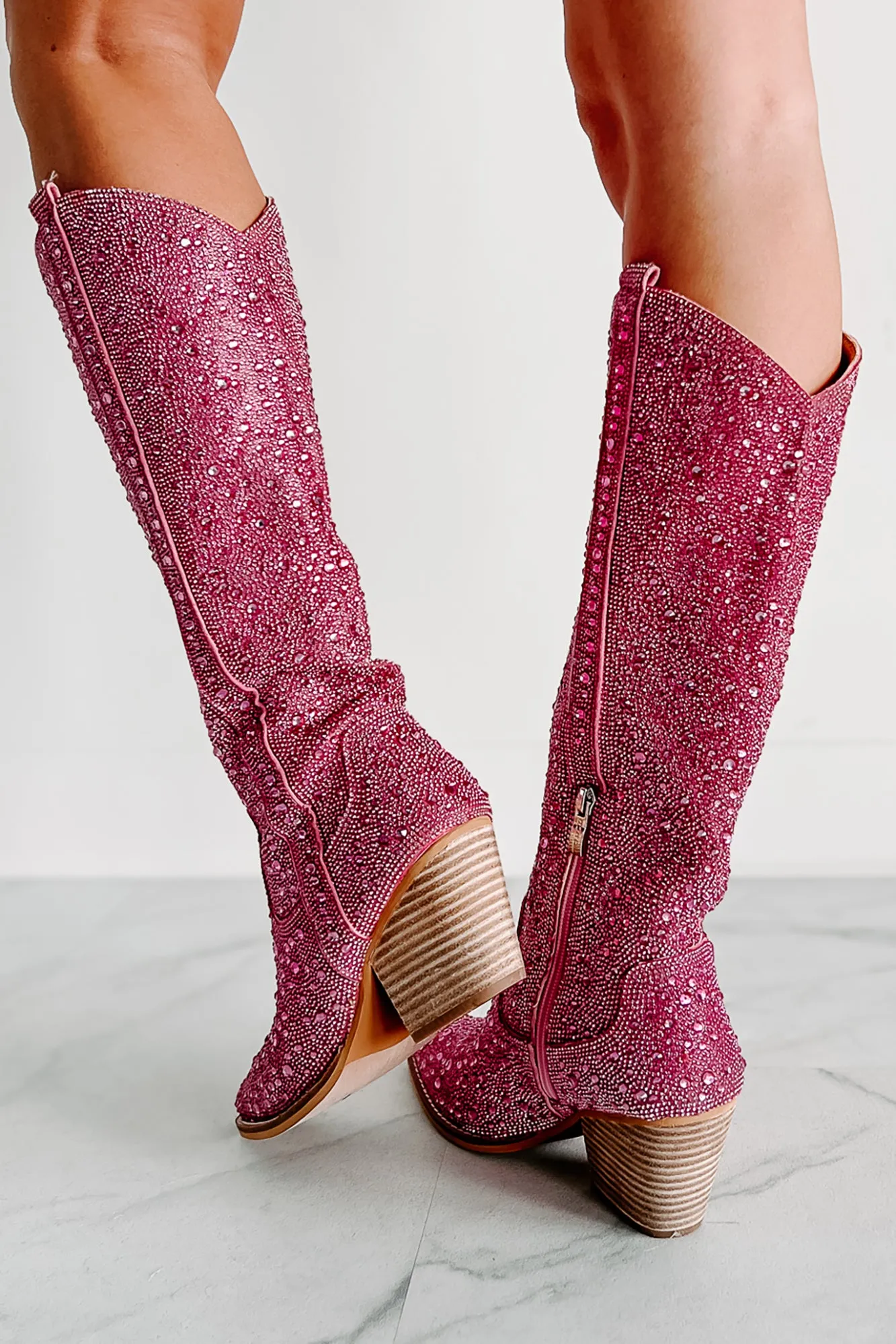 Urban Cowgirl Rhinestone Cowboy Boots (Pink Rhinestone)