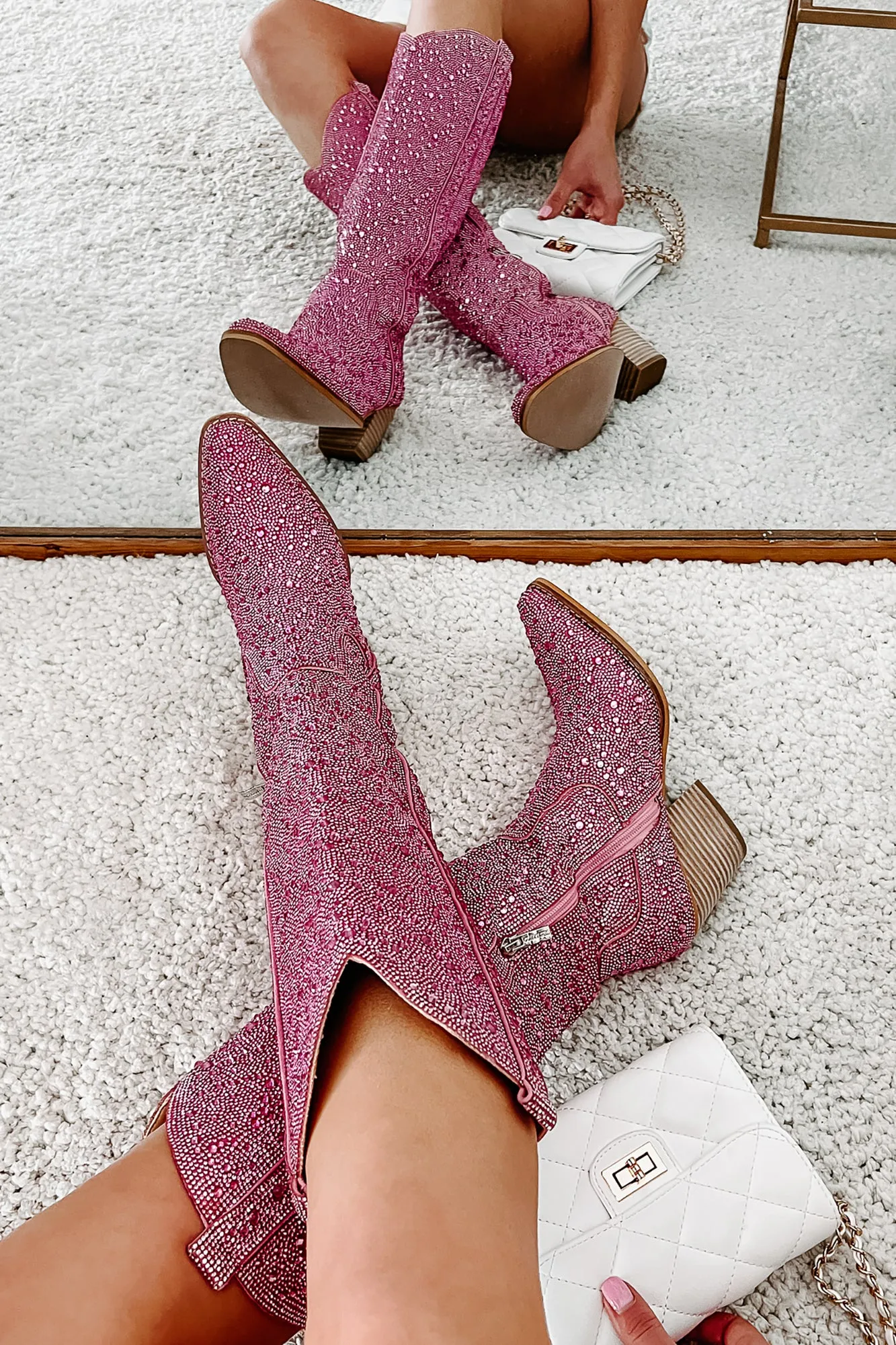 Urban Cowgirl Rhinestone Cowboy Boots (Pink Rhinestone)