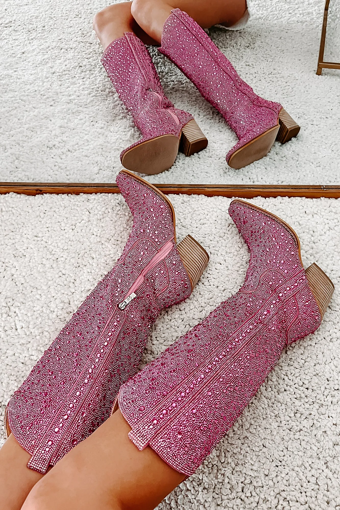Urban Cowgirl Rhinestone Cowboy Boots (Pink Rhinestone)