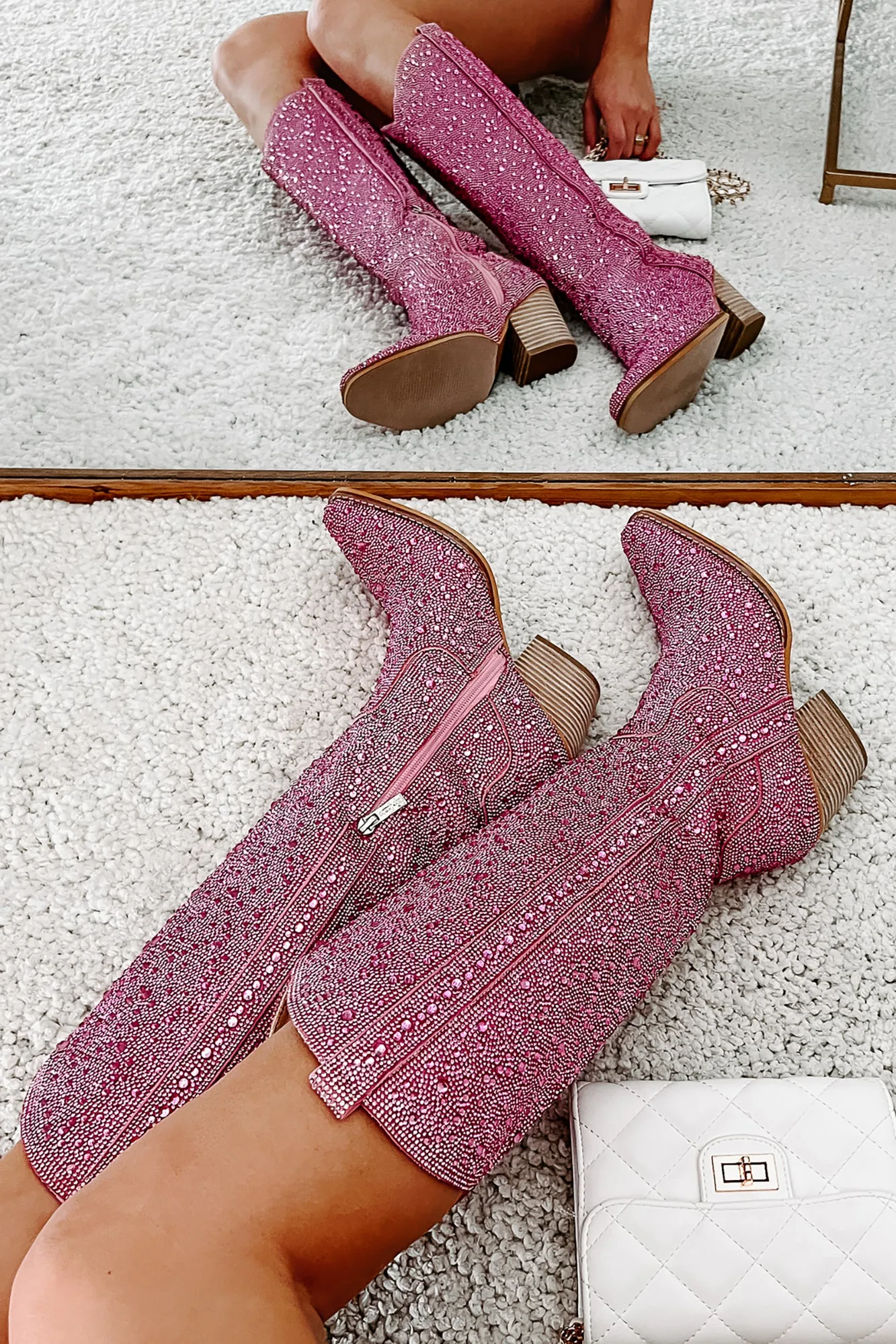 Urban Cowgirl Rhinestone Cowboy Boots (Pink Rhinestone)
