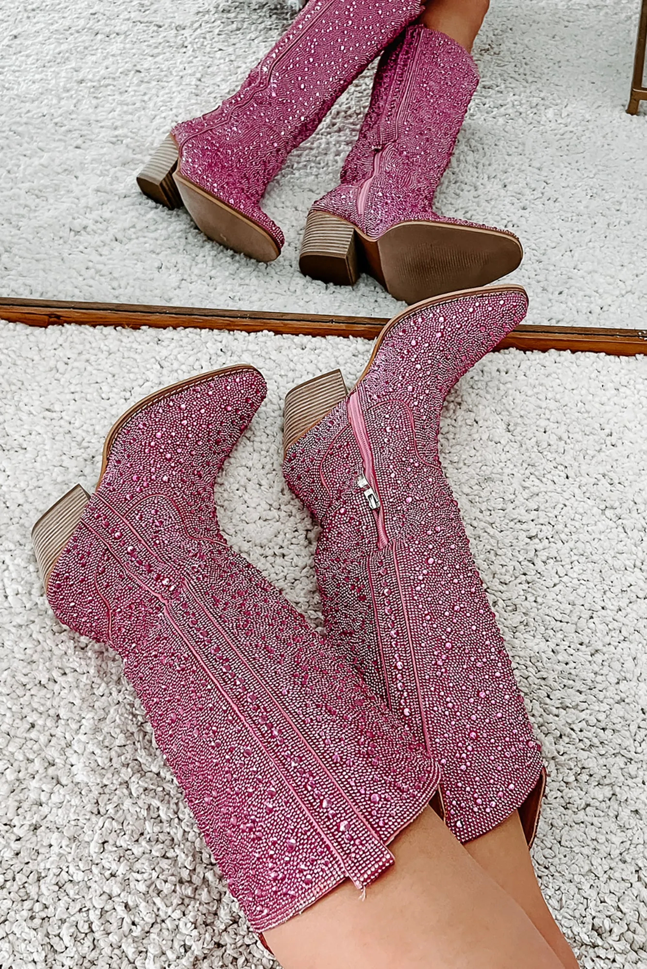 Urban Cowgirl Rhinestone Cowboy Boots (Pink Rhinestone)