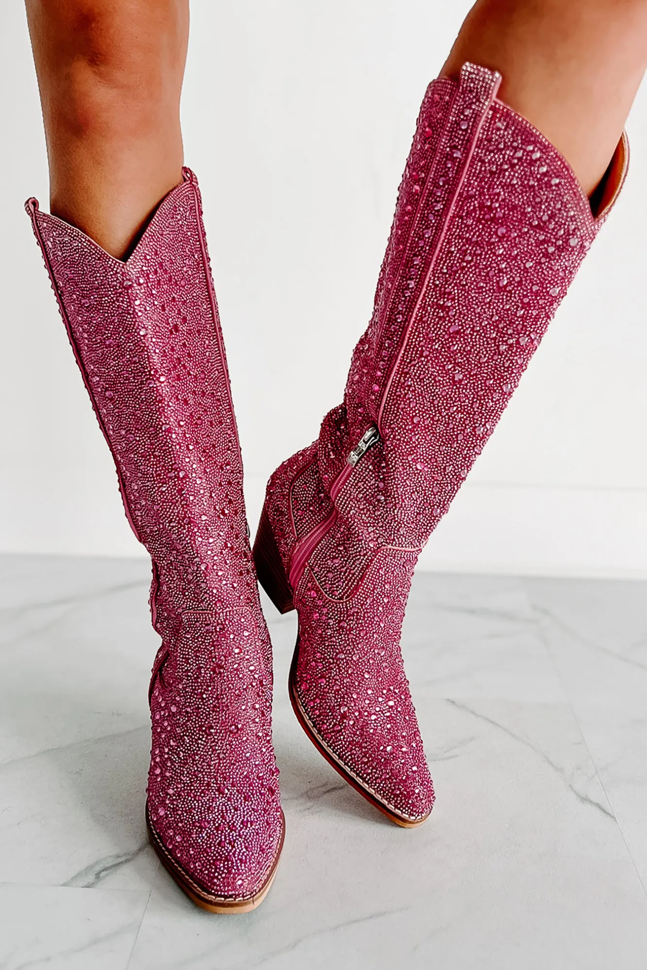 Urban Cowgirl Rhinestone Cowboy Boots (Pink Rhinestone)