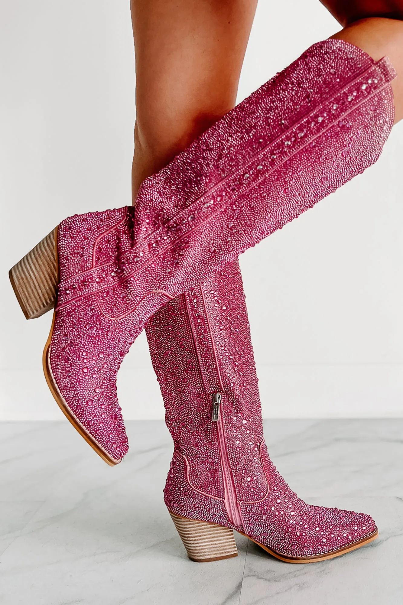Urban Cowgirl Rhinestone Cowboy Boots (Pink Rhinestone)