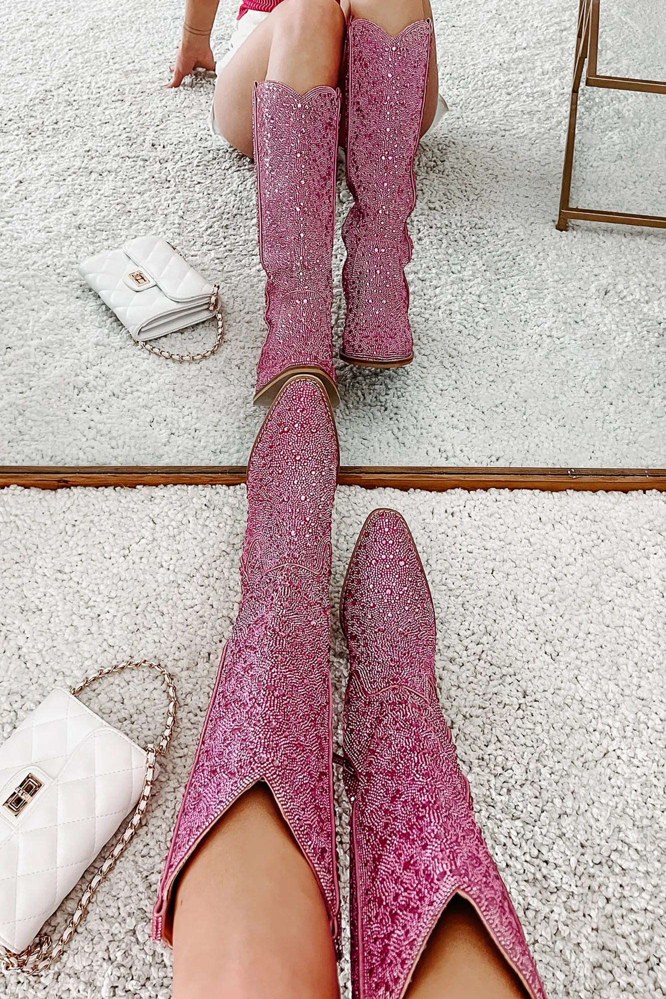 Urban Cowgirl Rhinestone Cowboy Boots (Pink Rhinestone)