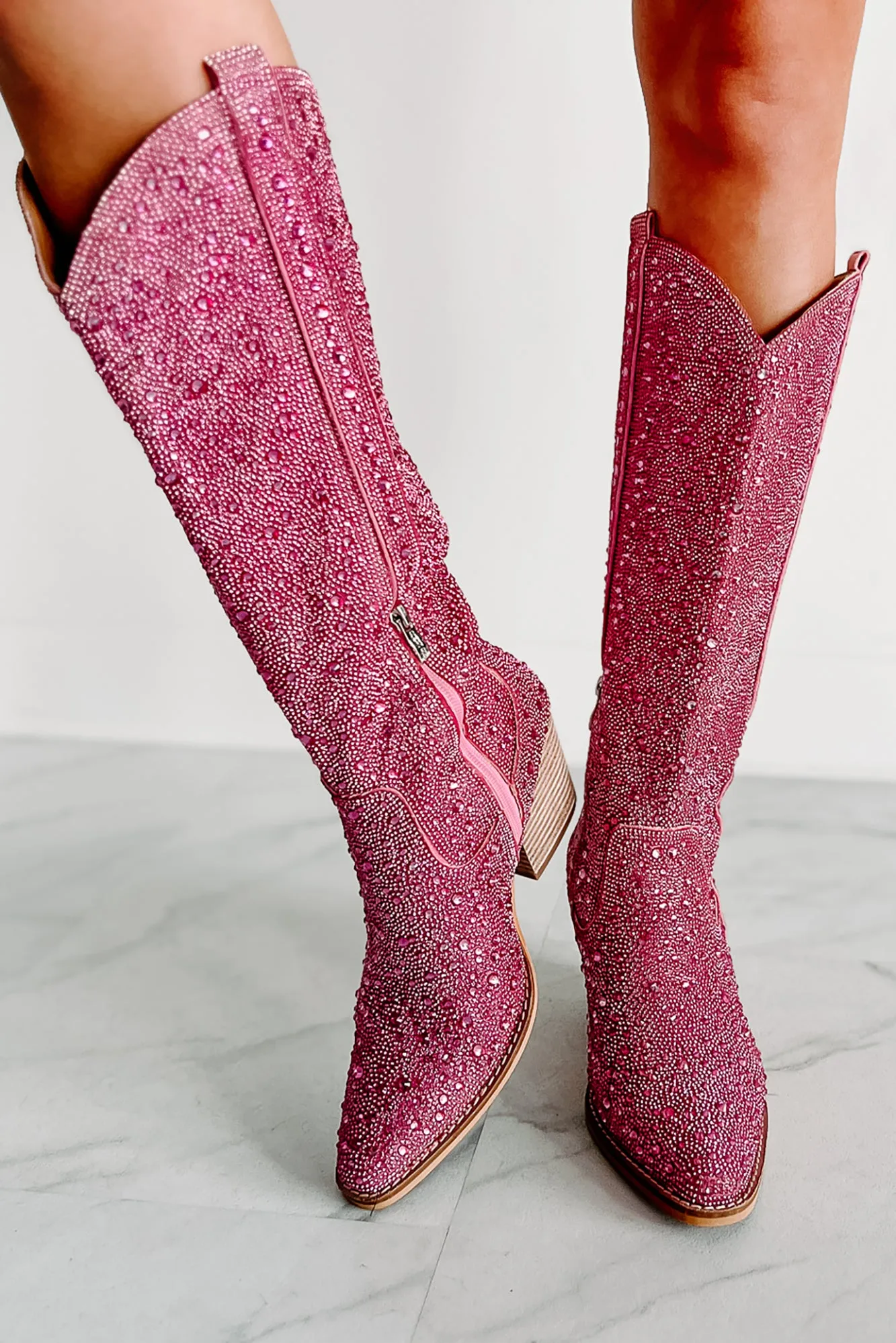 Urban Cowgirl Rhinestone Cowboy Boots (Pink Rhinestone)