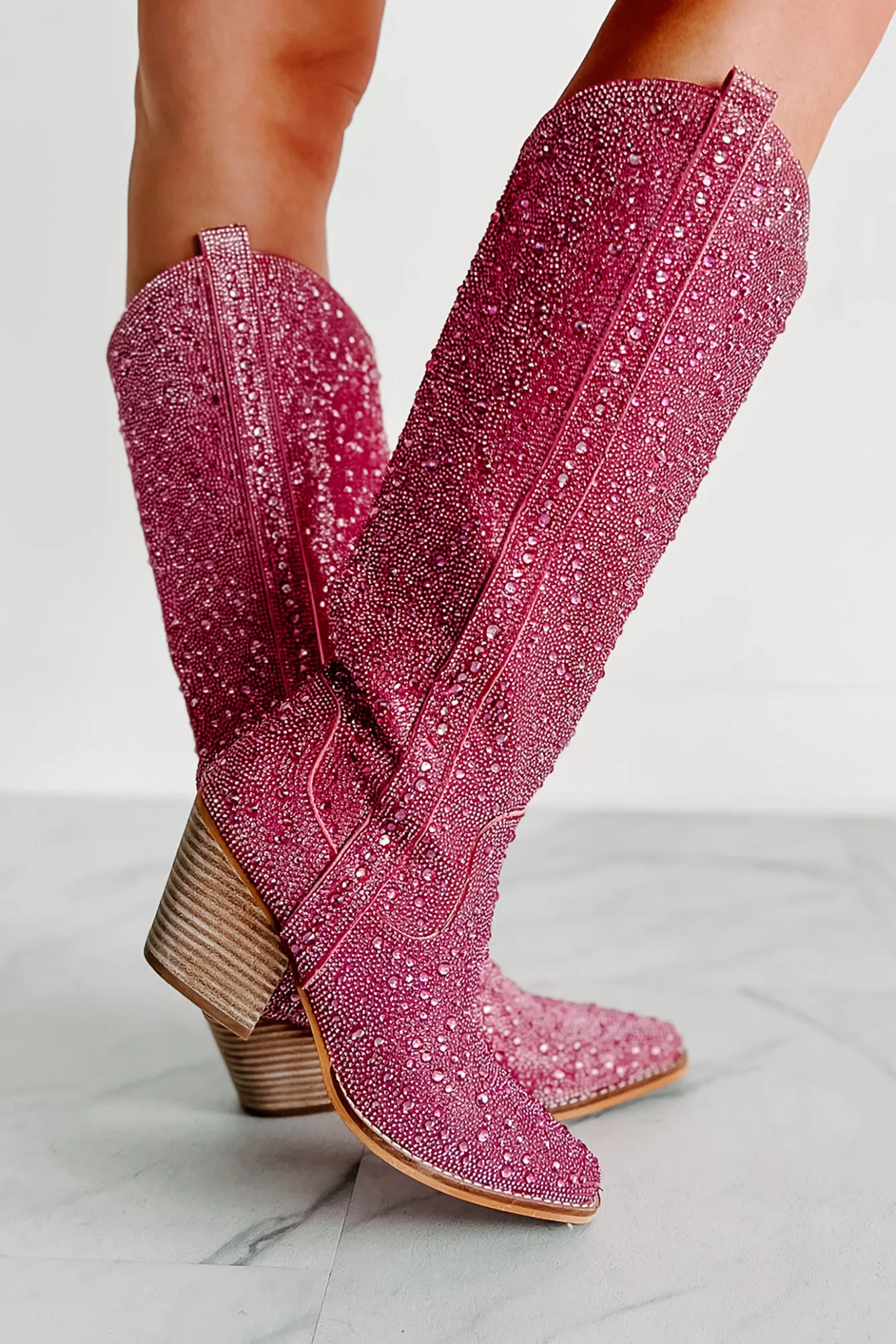 Urban Cowgirl Rhinestone Cowboy Boots (Pink Rhinestone)