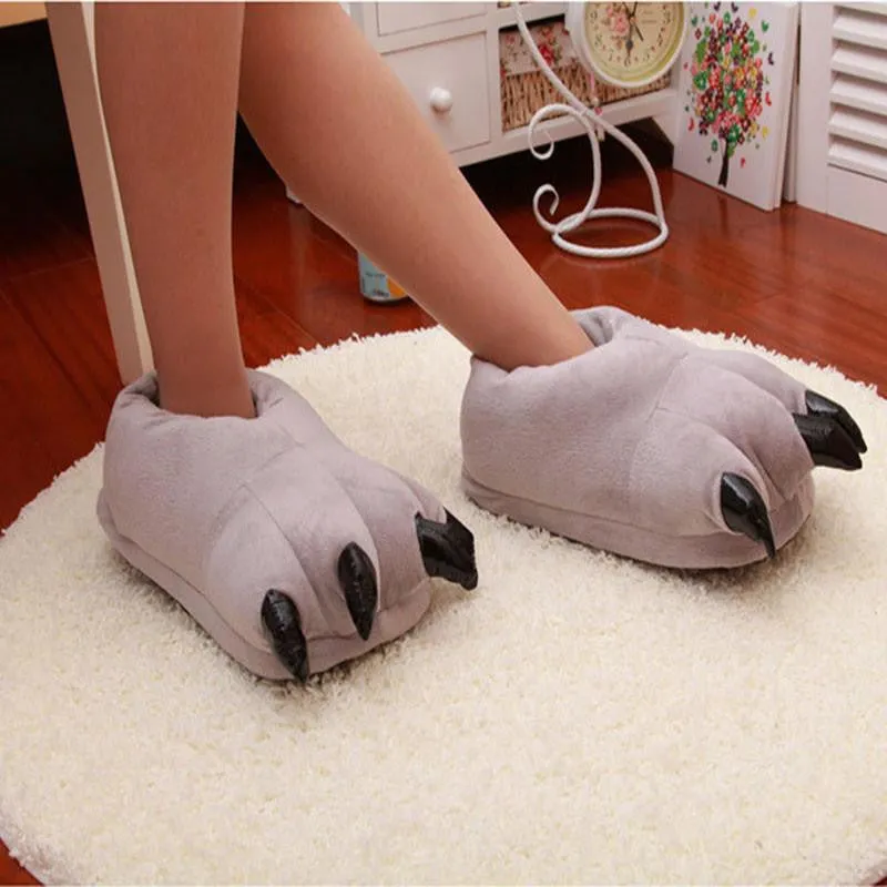 Warm Soft Indoor Floor Slippers Women Men Shoes Paw Funny Animal Soft Soft Plush Shoes High