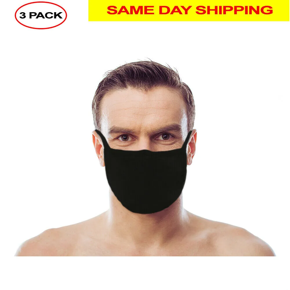 Washable Reusable Face Cover (3 Pack) - Double Layer For Dust Particle & Droplet Protection - Unisex, Black