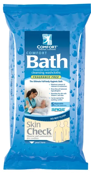 Washcloth Moistened Cellulose Polyester Fiber 8x8 Comfort Bath Fragrance Free by Sage Products