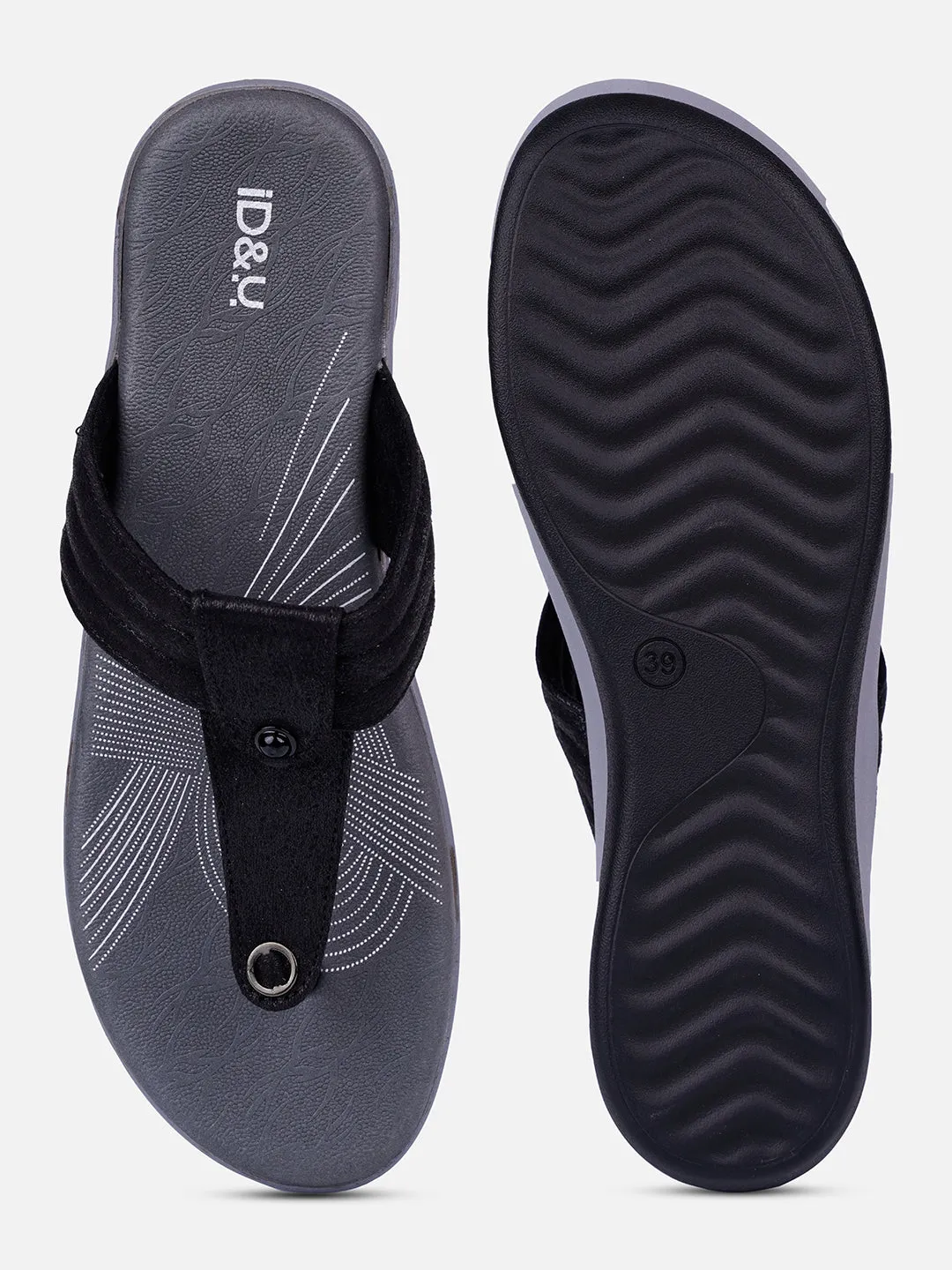 Women's Black Thong Sandals (IU6002)