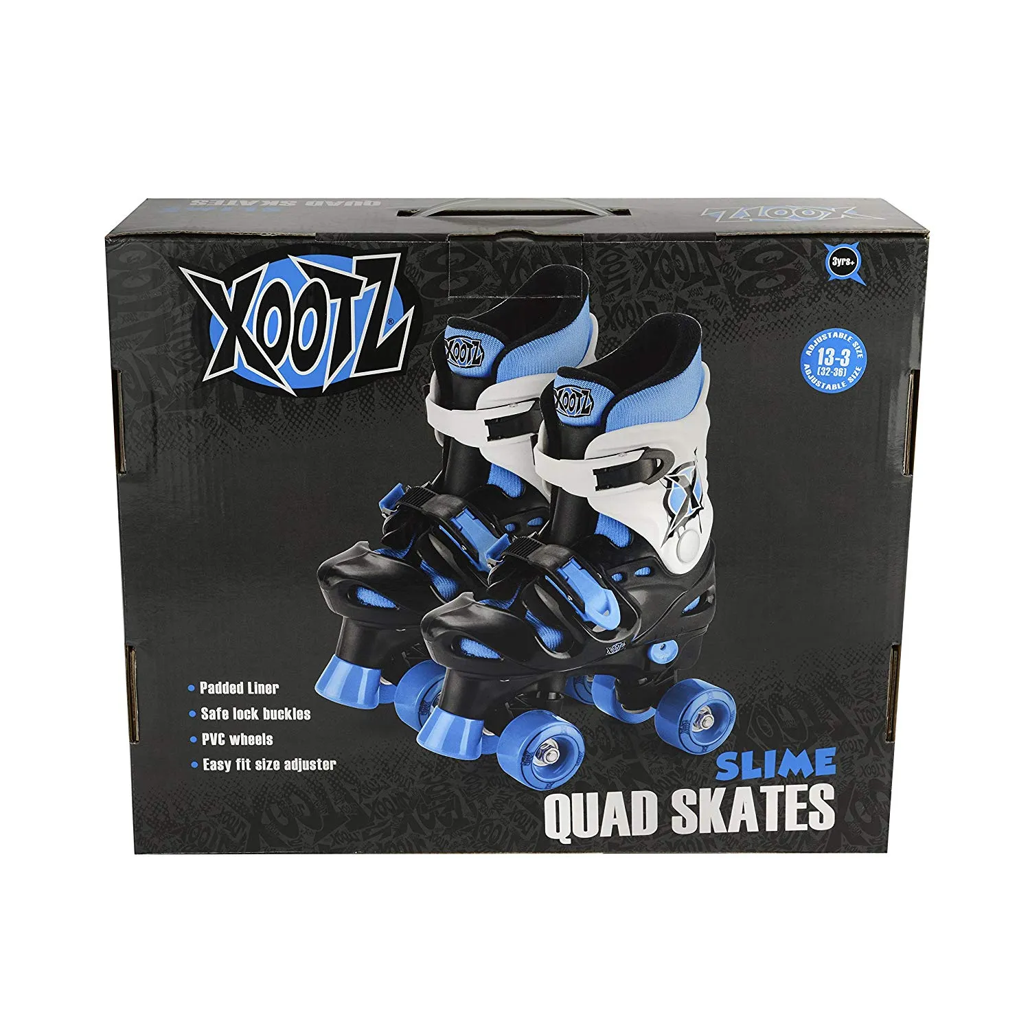Xootz Kid's Quad Skates, Blue/Black/White Roller Skates, Size 3 - 5