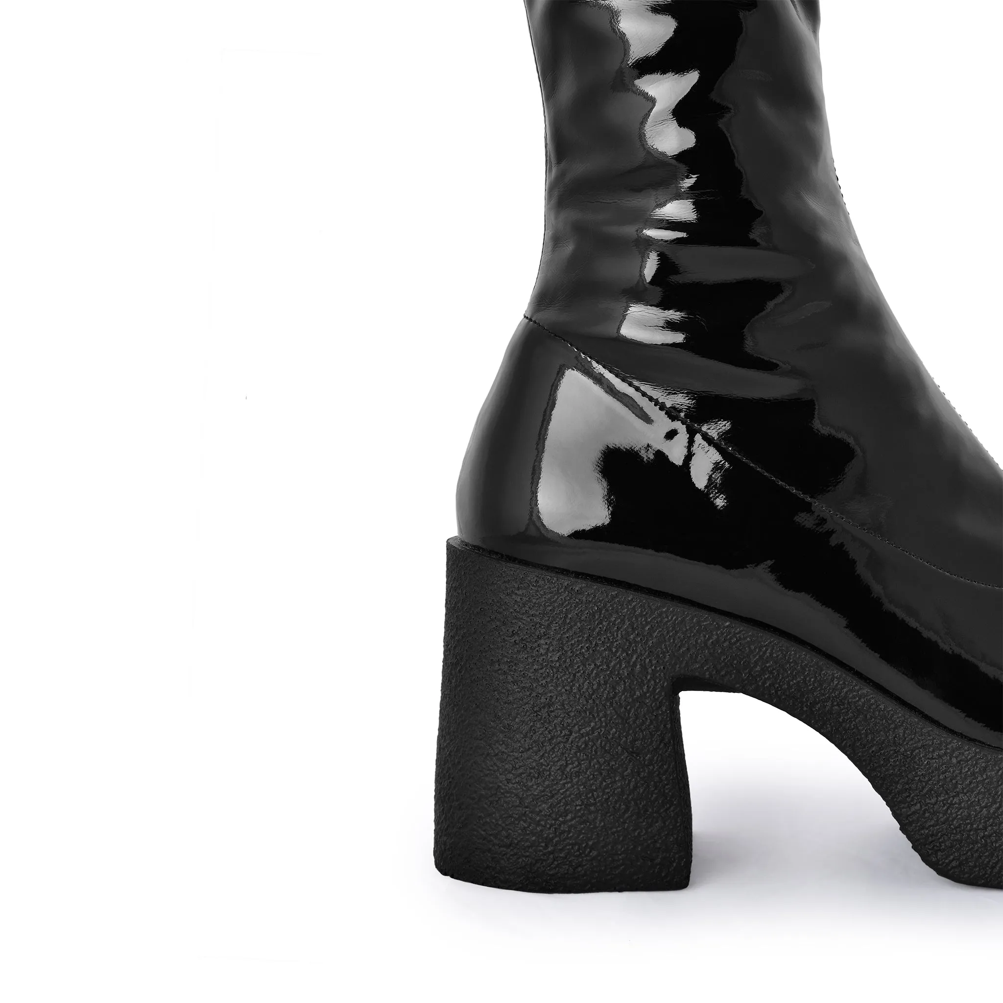 Yoshi Black Thigh-High Stretch Patent Boots